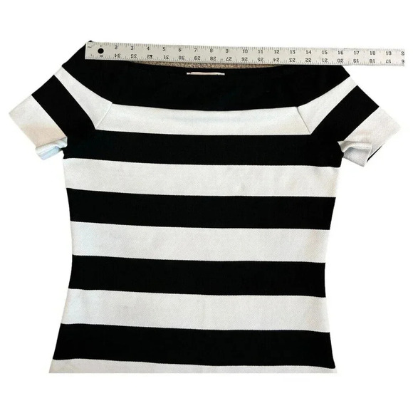 MICHAEL KORS Thick Stretch Off Shoulder Blouse Black White Striped Size Small - Picture 4 of 8